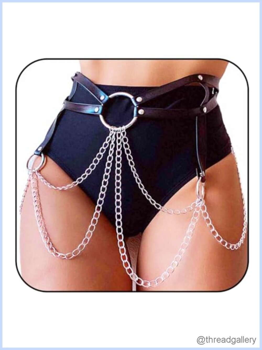 Punk Leather Waist Chain Belt Gothic Body Accessory for Rave Festival Party